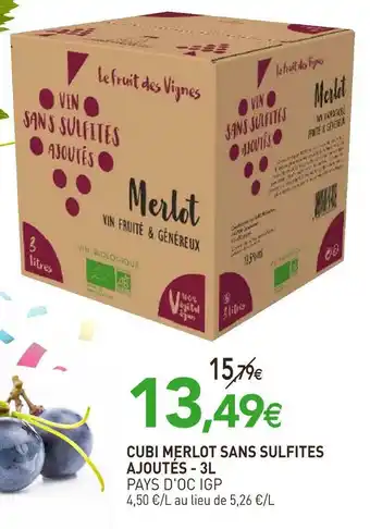 naturéO Cubi merlot sans sulfites ajoutés offre