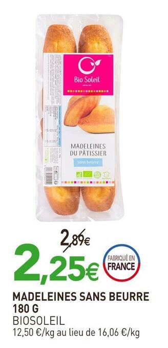 naturéO Biosoleil madeleines sans beurre offre
