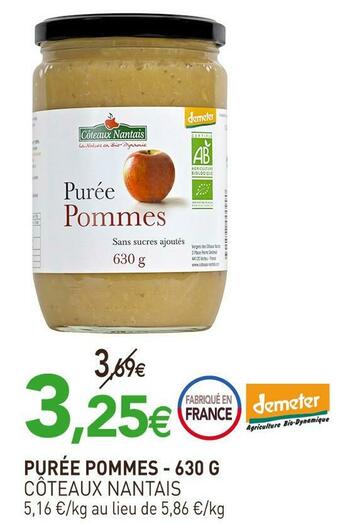 naturéO Côteaux nantais purée pommes offre