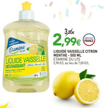 naturéO Etamine du lys liquide vaisselle citron menthe offre