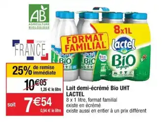Cora x Carrefour Lait demi-écrémé bio UHT LACTEL offre
