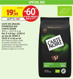 Intermarché Express CARTE NOIRE CAFÉ EN GRAINS ESPRESSO BIO offre