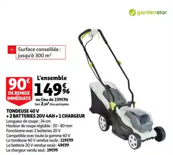 Auchan Tondeuse 40 V + 2 batteries 20V 4AH + 1 chargeur offre