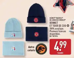 ALDI DISNEY MARVEL OU JURASSIC WORLD BONNET ET TOUR DE COU offre