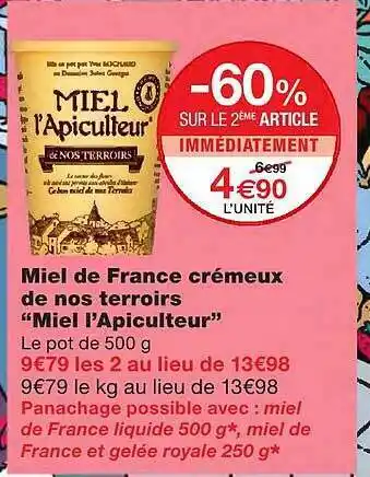Monoprix Miel De France Crémeux De Nos Terroirs offre