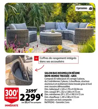 Auchan Salon bas noumea en résine demi-ronde tressée-gris offre