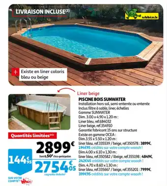 Auchan Piscine bois sunwater offre