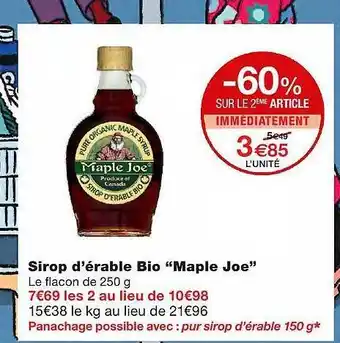 Monoprix Sirop D'érable Bio offre