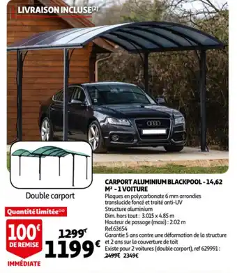 Auchan Carport Aluminium Blackpool - 14,62 M² - 1 Voiture offre