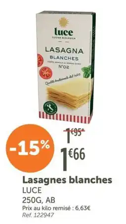 L'Eau Vive Luce Lasagnes blanches offre