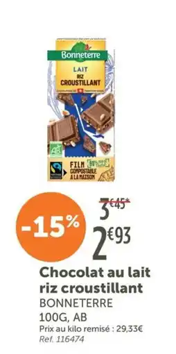L'Eau Vive Bonneterre Chocolat au lait riz croustillant offre