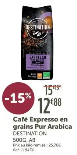 L'Eau Vive DESTINATION Café Expresso en grains Pur Arabica offre