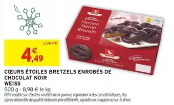 WEISS Cœurs étoiles bretzels enrobés de chocolat noir