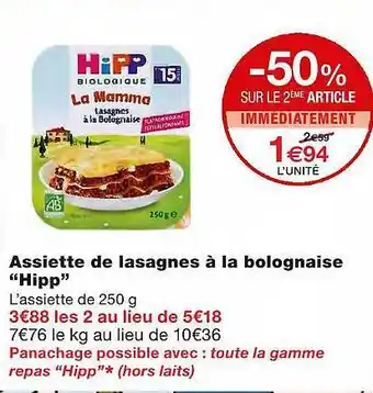 Monoprix Assiette De Lasagnes à La Bolognaise offre