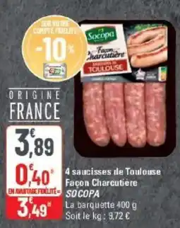 G20 SOCOPA 4 saucisses de Toulouse offre