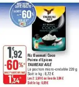 G20 TAUREAU AILÉ Riz Basmati Coco offre