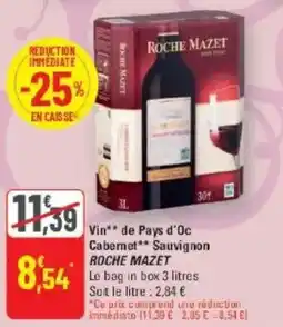 G20 ROCHE MAZET Vin de Pays d'Oc Cabernet Sauvignon offre