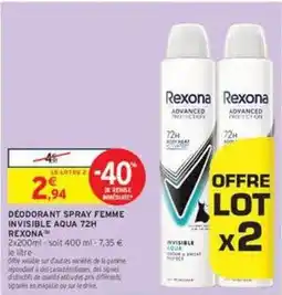 Intermarché Contact Rexona - déodorant spray femme invisible aqua 72h offre