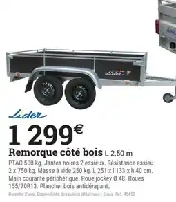 Espace emeraude Lider Remorque côté bois offre
