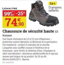 Espace emeraude LEMAITRE Chaussure de sécurité haute S3 Kanyon offre