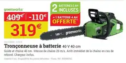 Espace emeraude greenworks Tronçonneuse à batterie offre