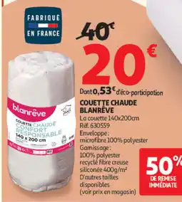 Auchan Blanrêve couette chaude offre