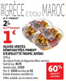 Auchan D'Espelette Tropic Apéro Olives Vertes Dénouyautées Piment offre