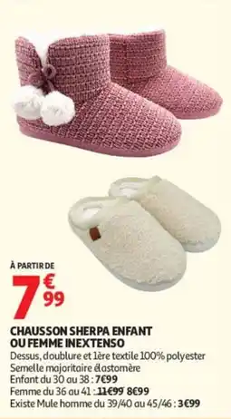 Auchan INEXTENSO CHAUSSON SHERPA ENFANT OU FEMME offre