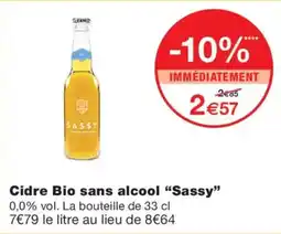 Monop' SASSY Cidre Bio sans alcool offre