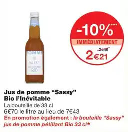 Monop' Sassy Jus de pomme Bio offre