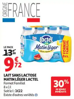 Auchan Lactel Lait sans lactose Matin léger offre