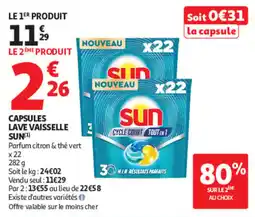Auchan SUN Capsules lave vaisselle offre