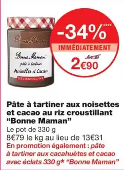 Monop' Bonne Maman Pâte à tartiner aux noisettes et cacao offre