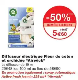 Monop' Airwick Diffuseur électrique Fleur de coton et orchidée offre