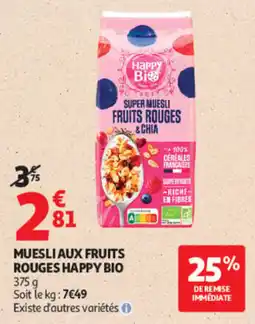 Auchan Happy Bio Muesli aux fruits rouges offre