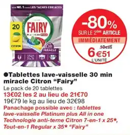 Monop' FAIRY Tablettes lave-vaisselle 30 min miracle Citron offre