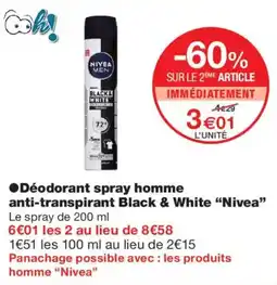 Monop' NIVEA Déodorant spray homme anti-transpirant Black & White offre