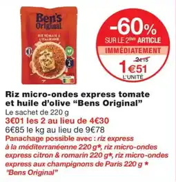 Monop' Bens Original Riz micro-ondes express tomate et huile d'olive offre