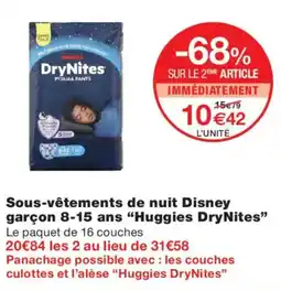Monop' Huggies DryNites Sous-vêtements de nuit garçon offre