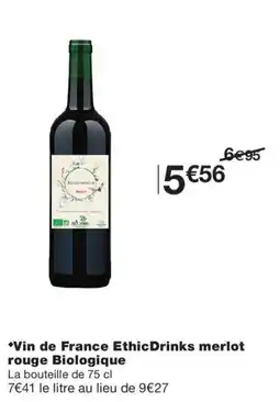 Monop' EthicDrinks Vin de France merlot rouge offre