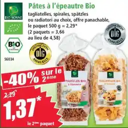Norma BIO SONNE Pâtes à l'épeautre offre