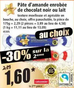 Norma Golden Pâte d'amande enrobée de chocolat noir ou lait offre