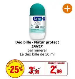 Coccinelle Supermarché SANEX Déo bille - Natur protect offre