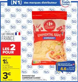 Carrefour Carrefour Classic' Emmental râpé offre