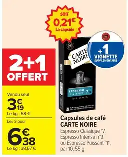 Carrefour CARTE NOIRE Capsules de café offre