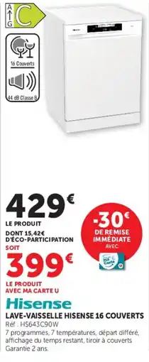 Hyper U Hisense LAVE-VAISSELLE HISENSE 16 COUVERTS offre