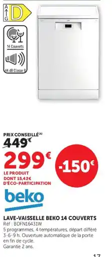 Hyper U Beko LAVE-VAISSELLE 14 COUVERTS offre