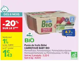 Carrefour Baby Bio Purée de fruits Bébé offre