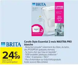 Carrefour BRITA Carafe Style Essential 2 mois MAXTRA PRO blanche offre