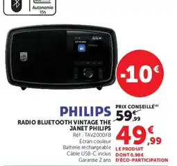 Hyper U PHILIPS RADIO BLUETOOTH VINTAGE THE JANET PHILIPS offre